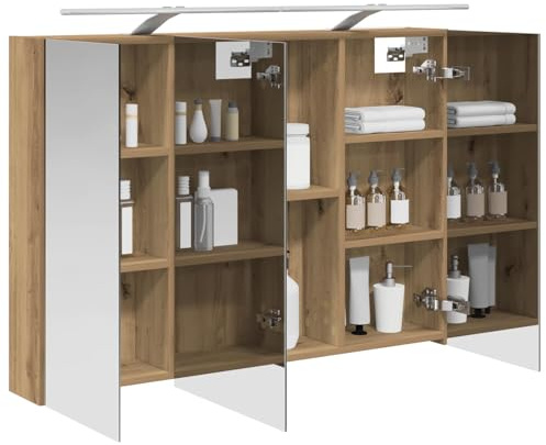 vidaXL Badezimmerspiegelschrank Kunsthandwerk Eiche 100 x 14,5 x 70 cm, Badezimmer Aufbewahrung, rechteckiger Schrank, modernes Design, platzsparender Wandspiegel, verstellbares Regal, Organizer
