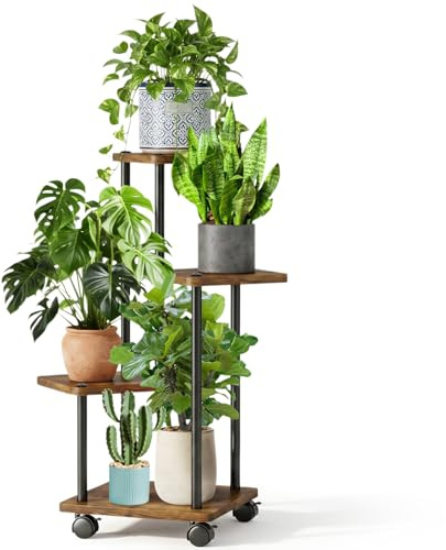 Cyiecweu Porta Piante da Interno Esterno, Portavasi da Balcone-Fioriera in Legno e Metallo, Arredamento moderno Supporto per Piante per Vasi e Piante, Porta Vasi Decorativo per Giardino, Soggiorno