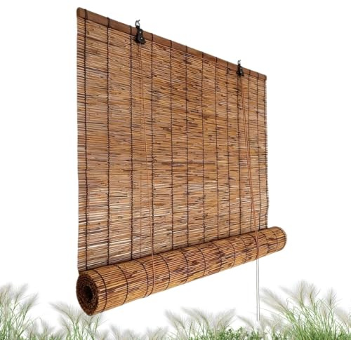 Bambusrollo Outdoor Rollo Aussenbereich Wetterfest Natürliches Schilfrollo Retro Bambus Rollo Jalousine, Sichtschutz 50x100 100x260 125x280 160x300(W59xH118IN(150x300CM))