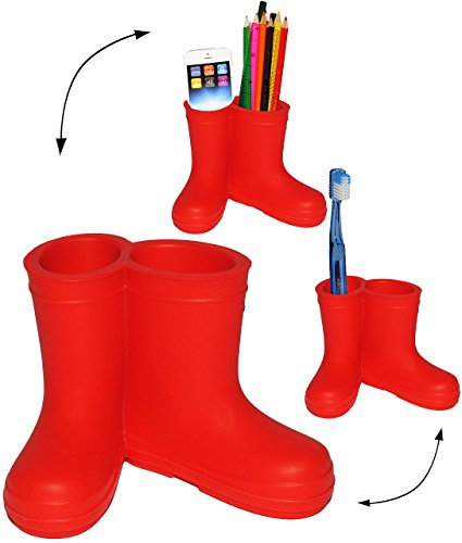 alles-meine.de GmbH 1 Stück Gummistiefel - ROT - Organizer/Schminkstiftehalter/Zahnbürstenhalter - aus Silikon - für Kinder & Erwachsene/z.B. Fernbedienung - Stifte /..
