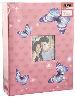 Arpan Fashion Design 200 Holds Photo Album for 4X6 Photo with Window CD/DVD Pocket (Pink Butterfly)