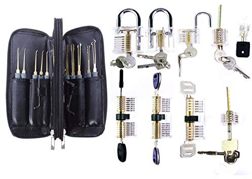 TPM Go Combinazione di serrature trasparenti da 9 pezzi con 24 grimaldelli, strumenti professionali per fabbri