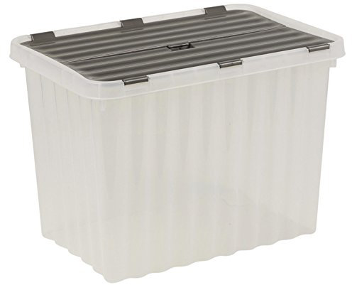 URBNLIVING Plastic Storage Box Grey Hinged Lid Ripple Design Quality Stackable 15 Litre Container