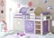 Hochbett Spielbett Malte Kiefer massiv Weiss, Vorhangstoff:Horse Lila