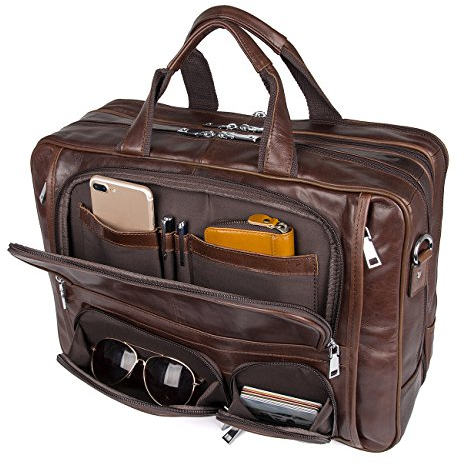 Augus Herren Business travel aktenkoffer echtes Leder Duffel Taschen-Laptop-Tasche paßt 15.6 Zoll Laptop einheitsgrße braun