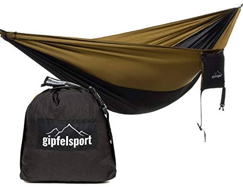 gipfelsport Ultraleicht Hängematte schwarz/Oliv Gurte