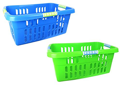 Ergonomischer Wäschekorb mit DREI Griffen (Grün+Blau - 2er Set)