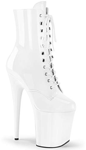 Pleaser Damen FLAMINGO-1020 Plateau High Heels Stiefelette Lack Weiß 39 EU