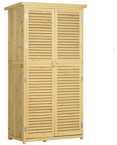 Outsunny Armoire de Jardin abri Jardin Remise pour Outils sur Pied dim. 87L x 47l x 160H cm 2 étagères Portes persiennes Toit bitumé étanche Bois pin Sapin pré-huilés