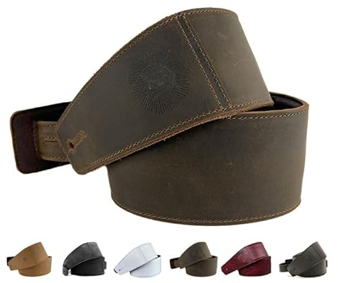 Anthology Gear The Reticent Gitarrengurt aus Vollnarbenleder für Elektro-, Akustik- und Bassgitarren (7,6 cm, Whiskeybraun)