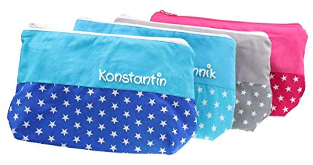 Kulturbeutel Sterne verschiedene Farben 25x17cm mit Namen Kulturtasche Beauty Bag Waschtasche Schminktasche Kosmetiktäschchen personalisiert für Frauen/Damen - Männer/Herren - Kinder Jungen/Mädchen