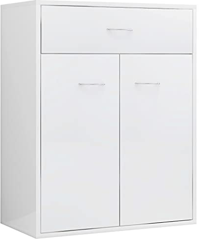 vidaXL Commode avec 2 Portes et 1 tiroir - Armoire Multi-usages - en Panneau de Particules - Blanc Brillant - 60 x 30 x 75 cm