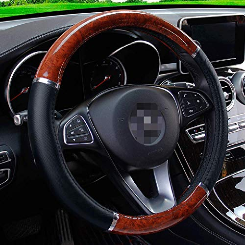 Universal Auto Lenkradhülle Lenkrad Abdeckung,MoreChioce Lenkradbezug Holz Lenkradschutz Microfiber Leder Rutschfeste Lenkradschoner Schwarz Holz Atmungsaktiv Lenkradhülle Durchmesser 38CM / 15 Zoll
