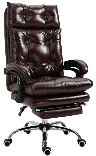 Vinsetto Sedia da Ufficio Ergonomica Presidenziale in Finta Pelle, Poltrona da Ufficio Girevole con Altezza Regolabile, Reclinabile 135° e Poggiapiedi Estraibile per Studio e Scrivania, Marrone