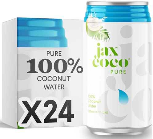 JAX COCO | 100% Pure Coconut Water | No Added Sugar, Low Calorie | Convenient On-the-Go Cans | Fresh from Volcanic Philippines regions | 24 x 330ML Cans