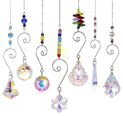 Queta Atrapasoles de Cristal 7pcs Colgantes de Cristal de Colores Arcoíris Bola de Prisma de Cristal Suncatcher de Decoración con Cuentas de Chakra para Feng Shui Hogar Oficina Jardín Ventana