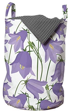ABAKUHAUS Botanisch Wäschesack, Glockenblumen Garten, Wäschekorb mit Griffen Kordelzugverschluss für Waschsalons, 33 cm breit x 49 cm hoch, Lavendel-Gelb
