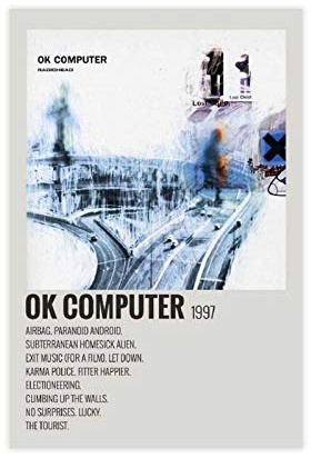 OK COMPUTER 90er Jahre Vintage Poster für Zimmer Ästhetische Leinwand Poster Schlafzimmer Dekor Sport Landschaft Büro Zimmer Dekor Geschenk 30 x 45 cm Unframe style1