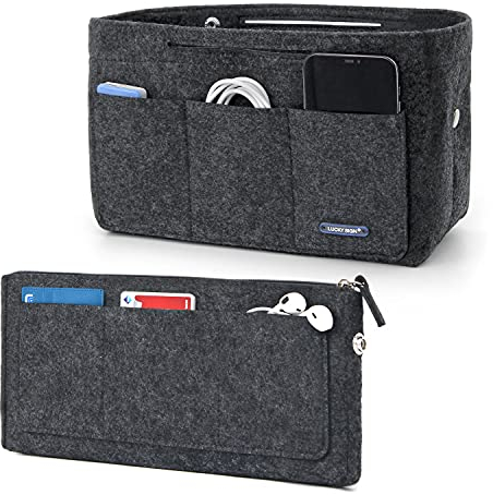Lucky Sign - Taschenorganizer für Handtaschen Innentaschen für Handtaschen mit Schlüsselkette multifunktional aus Filz, 26x11x16cm - Dunkelgrau