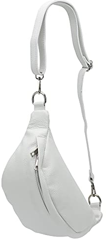 SH Leder ® echt Leder Hüfttasche Damen Herren Unisex Gürteltasche für Festival Reise Bauchtasche mittelgroße Crossbody Bag Frauen Ledertasche 32x17cm Marie G528 (Weiss)