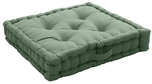 Bodenkissen mit Griff, 50 x 50 cm, Tongrün, 100% Baumwolle, Öko-Tex-Zertifiziert, Füllung 100% recycelte Baumwolle, gesteppt, um einen Guten Halt zu gewährleisten, Kollektion Panama, Enjoy Home