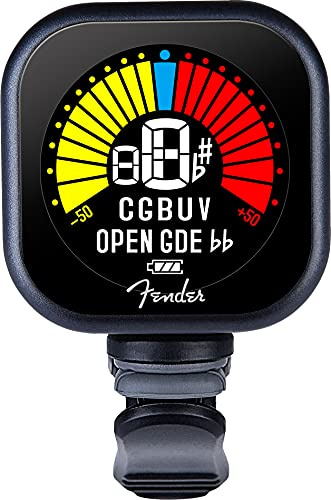 Fender Flash Lite Clip-On Tuner for Acoustic Guitar, Electric Guitar, Bass, Mandolin, Violin, Ukulele, and Banjo