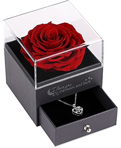 Tiaronics Echte Rose mitI Love You-Halskette in 100 Sprachen, Geschenke für Sie, Mutter, Frau, Geschenk für Freundin, Geburtstag, Rot
