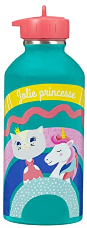 DRAEGER PARIS 1886 - Gourde Enfant Inox 300ml - Réutilisable & Écologique - Design Coloré Message Jolie Princesse - Idéal École & Sport - Résistante & Facile à Nettoyer - Vert - Taille 17cm x 6,5cm