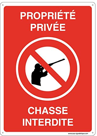AUA SIGNALETIQUE - Panneau Prépercé (4 Trous) avec Angles arrondis - PVC Rigide 1.5 mm - (350x490 mm, Propriété Privée Chasse Interdite)