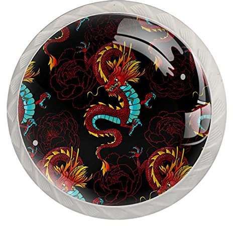 roter Drache Set aus 4 Schränken, runden Hardware-Schubladen-Kommode-Knöpfen für Zuhause, Schlafzimmer, Küche, Esszimmer, Büro