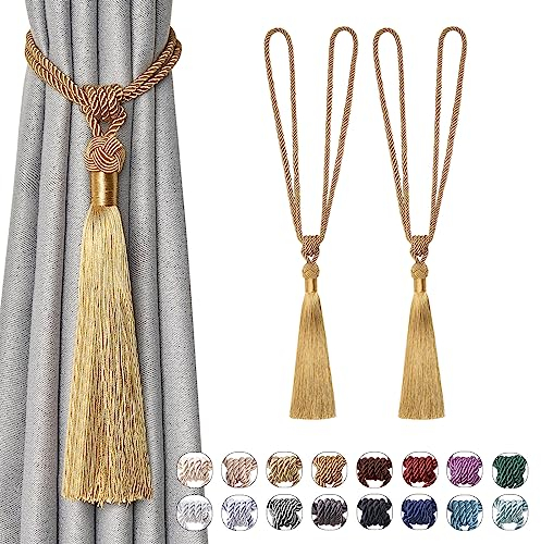 Pretty Jolly Langen Quasten Vorhang-Raffhalter Handmade geflochtene Seil Knoten drapierte Raffhalter Elegante dekorative Vorhanghalter für Zuhause und Büro, Bronze, 2 Stück