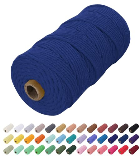 Uiopa Hilo Macrame 2mm x 200m, Cuerda Macrame Cuerda de Algodon Natural Cordel, Cuerda Manualidades para DIY Macrame Pared, Cortina, Colgar Plantas, Decoracion Dormitorio (Azul)