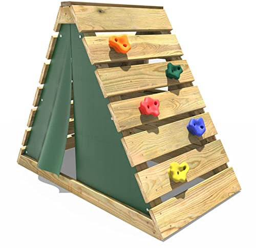 Rebo® Mini Wooden Climbing Pyramid Adventure Playset - Green | OutdoorToys | Strong and Sturdy Treatment free timber - Colourful Climbing Rocks, Secret Hideaway