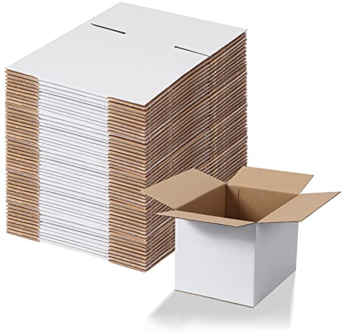 Calenzana Lot de 40 boîtes d'expédition blanches en carton ondulé pour expédition, emballage cadeau, petite entreprise - 20,3 x 15,2 x 15,2 cm