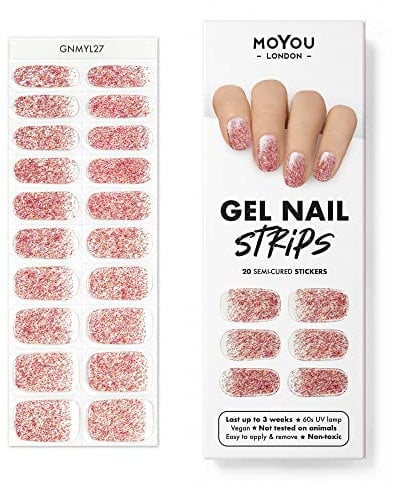 MOYOU LONDON Semi Cured Gel Nail Strips - 20 Pcs. Nail Wraps for Salon-Quality Manicure - Works with Any UV Lamp - Easy to Apply, Trim, & Remove Gel Stickers
