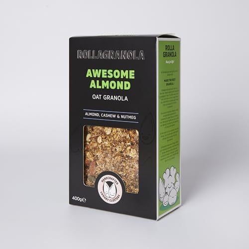 Rollagranola - Awesome Almond Oat Granola 400g Pack. 100% Natural, Made With Gluten Free Oats. Suitable For A Vegan Diet With No Added Sugar. Handcrafted In The UK- 1x400g Pack
