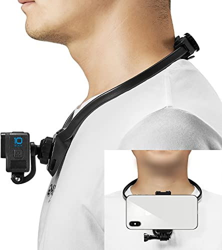 HAFOKO POV VLOG Neck Mount compatible for Gopro 360°Rotation POV Smartphone Neck Mount with Shoulder Strap Phone Holder Compatible for GoPro Hero 11 10 9 8 7 Insta360 DJI Action Osmo Pocket