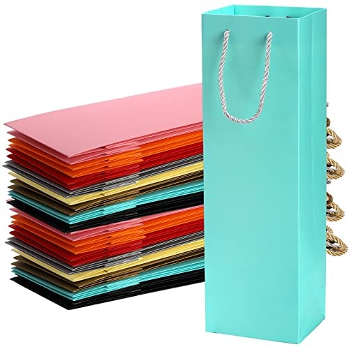 WUWEOT Bunte Wein-Geschenktüten, Papiertüten für Weinflaschen, wiederverwendbar, Karton, Tragetasche mit Griff, für Hochzeit, Geburtstag, Einweihungsparty, 32 Stück