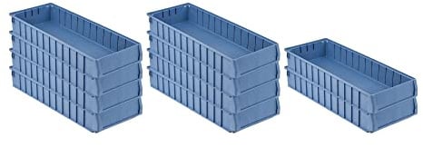 SparSet 10x Regalkasten 600 BN mit Etikett & Schutzhaube | HxBxT 9x23,4x60cm | 9,4 Liter | Sichtlagerkasten, Sortimentskasten, Sortimentsbox, Kleinteilebox