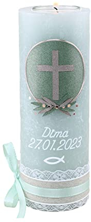 Cerziies® Taufkerze Rustik DIMA Junge oder Mädchen mit Name und Datum, individuell und handverziert 1848, Variante:Klassischer Docht
