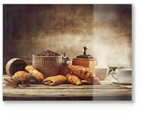 DEQORI Schneidebrett aus Glas | groß 40x30 cm | Motiv Französisches Frühstück | Design Schneideplatte für Küche | Frühstücksbrett antibakteriell & rutschfest | Glasplatte & Servierplatte