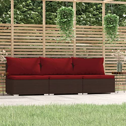 ZQQLVOO 3-Seater Sofa with Cushions,Outdoor Patio Furniture,Outdoor Lounge Sofa,Wooden Sun Lounger,for Decks,Porches,Backyard,Brown Poly Rattan