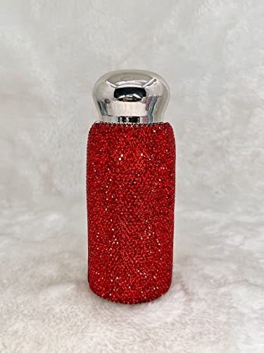 Bestbling Bling Strass Wasserflasche für Frauen, Edelstahl, isolierter Becher mit funkelnden Strasssteinen, 260 ml Fassungsvermögen für heiße und kalte Getränke (rot)
