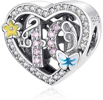 Annmors Charm 925 Sterling Silber Bead Charms 40 Years Love Birthday with Cubic Zirconia für Europäische Armbänder und Halskette,Schmuck Geschenk für Damen Herren