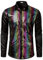 JOGAL Herren Pailletten Hemd 70er Langarm Disco Party Kostüm Regenbogen X-Large
