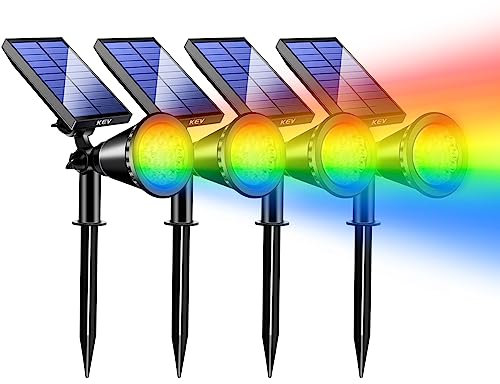 KEV Lot de 4 projecteurs solaires d'extérieur, 18 LED avec 8 modes, couleur réglable et étanchéité IPX65, projecteur solaire d'Halloween pour allée, jardin, paysage, arbre, garage (multicolore)