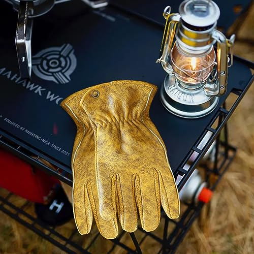 OLSON DEEPAK Mens Cowhide Leather Work Gloves XL, Retro Brown