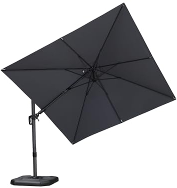 PURPLE LEAF Ampelschirm Twist 300 x 300 cm Sonnenschirm mit Kurbel, Neigbar Kippbar Gartenschirm Groß, Aluminium Gestell, 360° Rotation, Hellgrau