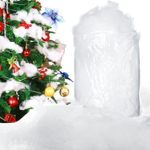 QXNDXQ Décor de Fausse Neige de Noël Neige Artificielle Fibre Neige Moelleuses Douces Décoration de Couverture de Neige Intérieur pour Village de Manteau d'hiver,Décoration de Noël (250g)