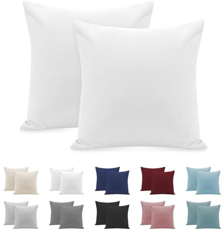 Federe Cuscini Letto Matrimoniale 65x65cm, Set 2 Federe Oeko-TEX in Premium Microfibra 110GSM con Invisibile Cerniera, Morbida e Traspirante, Ipoallergenica - Bianco